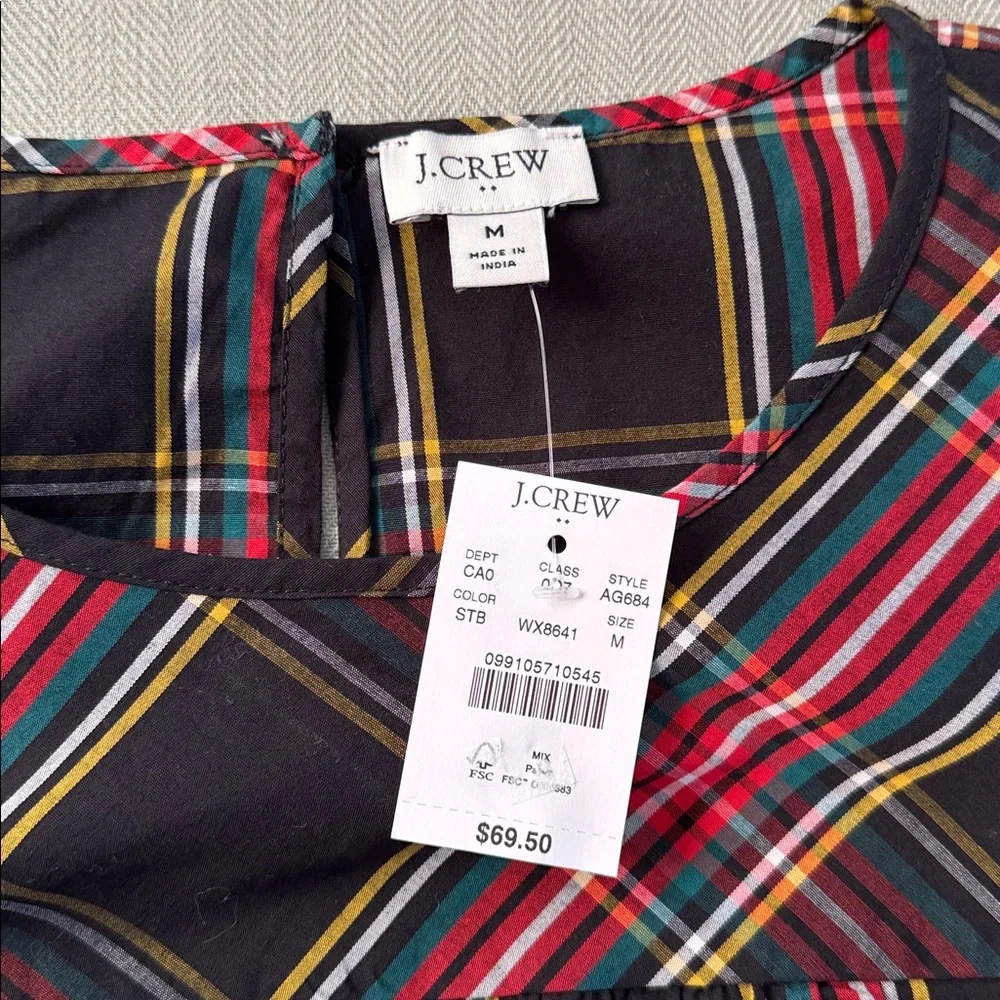 J. Crew Women's Black & Red Multicolor Plaid Blouse NWT ✨. Size: M